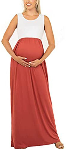 LAEMILIA Robe de Grossesse Femme Eté Robe Longue Enceinte Robe Maternité Grande Taille sans Manche Robe Grossesse Chic Vêtements de Maternité Tenue Eté Enceinte Taille Haute S-XL