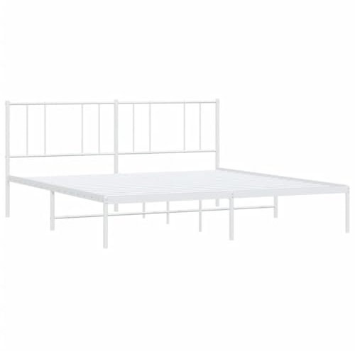 vidaXL Bettgestell, Bettrahmen mit Kopfteil Lattenrost, Metallbett Bett für Schlafzimmer, Doppelbett Gästebett, Metall Weiß 200x200cm