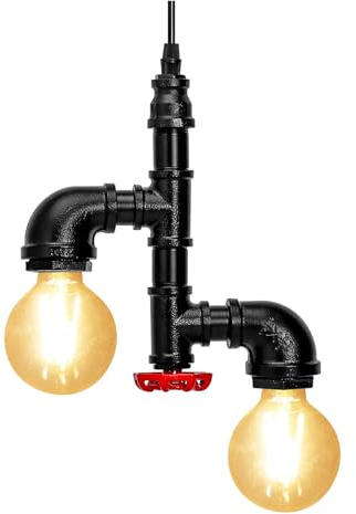 KAWELL Industriale Vintage Luce Pendente Retro Lampada a Sospensione | Creativo Plafoniera Lampadario, Tubo D'acqua, Art Deco, Ferro E27 60W Max, per Cafe Bar Ristorante Cucina Camera da Letto