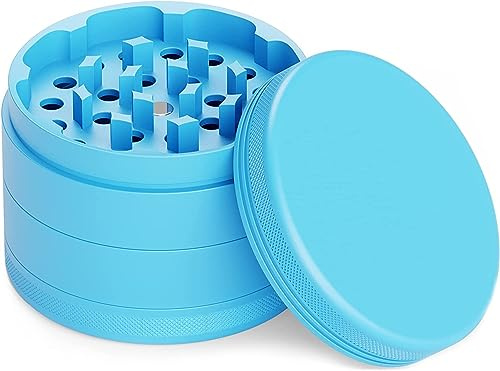 Movaleaf Ceramic Grinder/Crusher, Non-Stick Herb Mill 63mm Blue | Non-Stick, 4-Piece, Nano Ceramic Coated Herb Mill, Diameter 63 mm, Includes Carry bag, Scraper and brush. (Blue)
