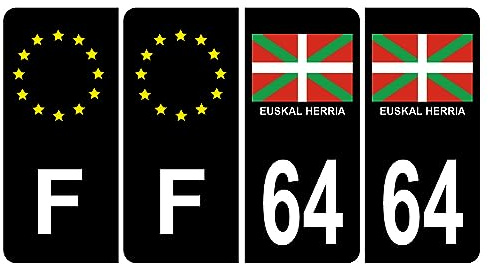 HADEXIA Euskal Herria País Vasco - Lote de 4 adhesivos adhesivos para matrícula de coche, color negro y F Europa