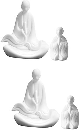 SOLUSTRE 4 Stück Buddha-Ornamente Feng Shui Zen Mönch Figur Tee Haustier Fette Katze Kleine Mönchsskulptur Mini-mönchsfigur Mönche Zen-mönch Baby Weißes Porzellan Freund Tee-tablett