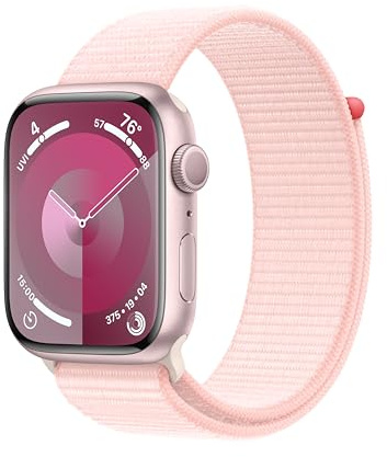 Apple Watch Series 9 [GPS 45mm] Smartwatch with Pink Aluminum Case with Pink Sport Loop. Fitness Tracker, Blood Oxygen & ECG Apps, Always-On Retina Display, Carbon Neutral