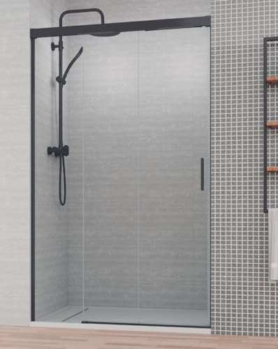 Mampara de Ducha Frontal Corredera 3 Hojas | 2 Puertas Correderas + 1 Fijo | Cristal Templado 6mm Antical | 195cm Altura | Perfil Negro Mate 110 cm (Adaptable 105,1-110cm)