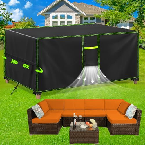 FORTRY Abdeckung Gartenmöbel Wasserdicht, Winterfest Schutzhülle, 420D Oxford Plane für Gartentisch Möbelsets Terrassenmöbel, Rechteckig Tischabdeckung 250x210x90cm