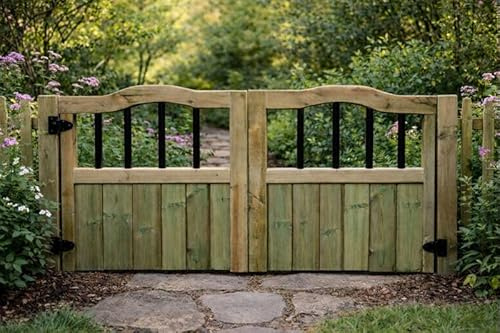 Wooden Swan Necks garden driveway gates, garden gates wooden 3ft, (90cm High x 270cm Wide x 5cm Deep)