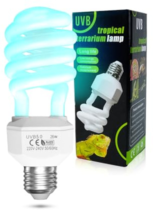 TobeBright UVB glödlampa E27 AC220–240 V e27 uva uvb reptiler terrarium lampa lysrör uva uvb 5,0 lampa terrarium för akvarium, glasbehållare, foder, sköldpada, orm, ödla, etc (1 st)
