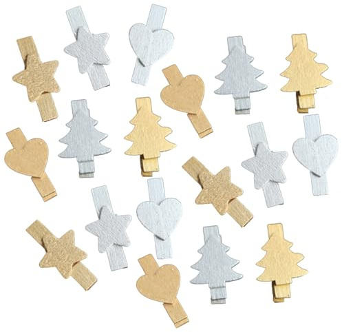Wisafory Lot de 30 pinces à linge en bois - Petites pinces à linge en bois - Pinces décoratives en bois - Pour Noël, mariage, fête - Couleurs mélangées