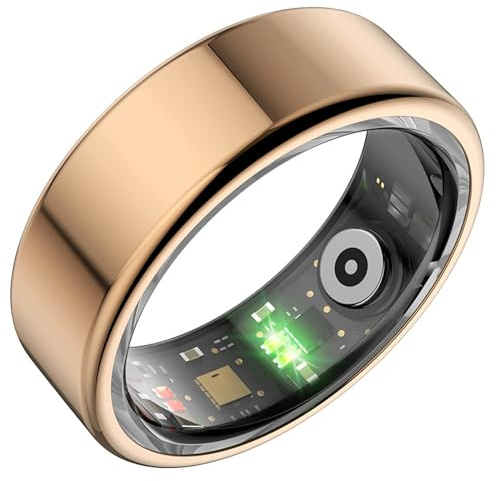 OreilleStar Smart ring för män kvinnor: Hälsoövervakning för fitness sömnspårning puls syretrycksmätare blodets stegräknare bluetooth vattentät svart guld bärbar fingerring (guld, 9)
