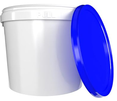 Eimer mit Deckel 5l Rund | Kunststoff Eimer Lebensmittelecht, luftdicht und stabil | Leer Eimer mit Griff und Deckel für Lebensmittel Chemie KlebstoffeTierfutter geeignet Eimer weiß blau