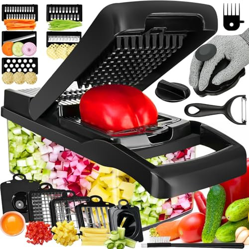Enleber Veggie Chopper & Mandoline Slicer - Multi Blade Vegetable Cutter & Dicer, Julienne, Slicer for Fruits & Veggies