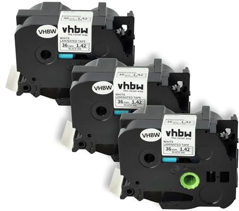 vhbw 3x Schriftband-Kassette Ersatz für Brother TZ-261 | TZE-261 für Etiketten-Drucker 8m x 36mm Schwarz auf Weiß