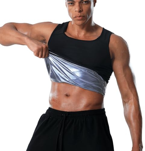 Donason Men's Sweat Vest Workout Waist Trainer Sauna Suit Shirt for Men Heat Trapping Compression Gym Tank Top Mens Slimming Weight Loss Body Shaper