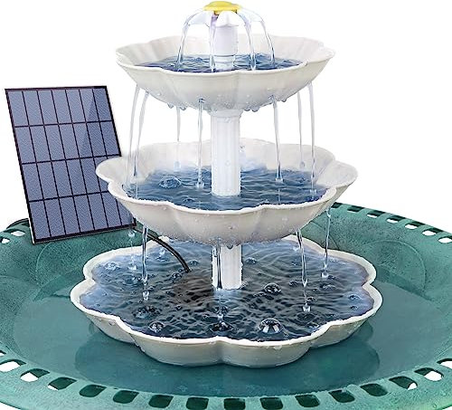 AISITIN Fuente decorativa de bricolaje, juego de bebedero para pájaros con fuente solar de 3,5 W, comedero para pájaros de 3 niveles, para exteriores, baño de pájaros y fuente solar DIY, extraíble y