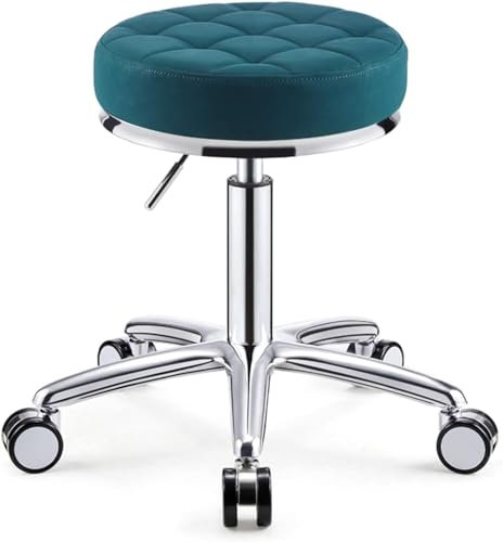 Rollhocker mit PU-Lederkissen, unterstützt 200 kg, höhenverstellbarer Drehhocker für Klinik, Schönheitssalon, Massage, Büro, Labor, Arbeitshocker (grün)