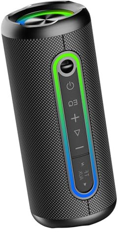 Altavoz Bluetooth 5.4, Altavoz Portatil Potente con 3 EQ Modos, 3 Luces RGB Regulables, 30H de Reproducción Bluetooth Speaker con Emparejamiento TWS, Impermeable IPX7, Apoya Micro SD AUX