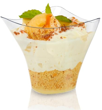 Plazotta Dessertbecher Kunststoff Transparent 100ml 50 Stück mit 50 Löffeln | Wiederverwendbar, Für Eiscreme, Für Mousse, Für Party-Buffets, Für Catering