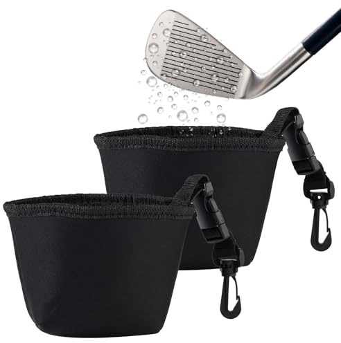 Lyreh 2 Teilige Golf Reinigungstasche, Schwarze wasserdichte Golfball und Schläger Reinigungstasche mit Abnehmbarem Clip Tragbares Maschinenwaschbares Outdoor Sportzubehör für Golfer