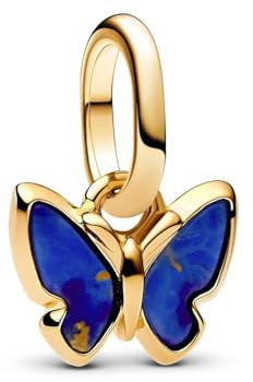 PANDORA ME Blauer Schmetterling Mini-Charm-Anhänger aus 14 Karat Vergoldetem Sterling Silber, Kompatibel Me und Moments Anhänger, 763825C01