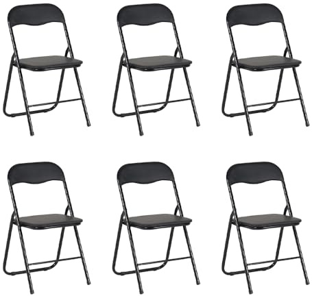Hooma - Lot de 6 chaises Pliantes d'intérieur et Confortables en PVC, Chaise Pliante Salle à Manger, Cuisine, Extérieur, Intérieur - Noir