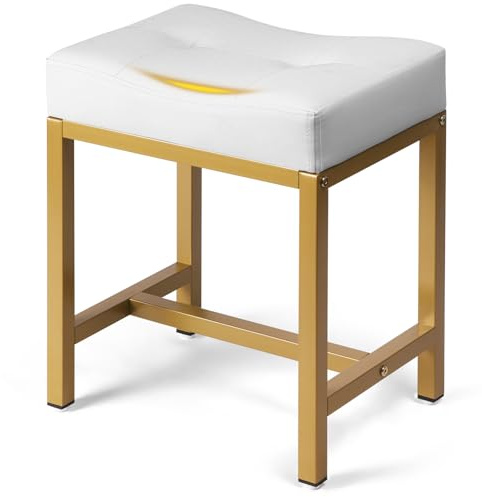 HYCFYJR U-förmiger Eitelkeitshocker, Quadratischer Make-up Hocker mit Metallbeinen, PU Ottoman Sitz Fußstütze Hocker für Make-up Raum, Schlafzimmer, Wohnzimmer, Moderner Schminkhocker Stuhl weiß
