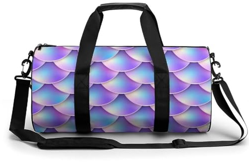 Lila Meerjungfrauenflossen Sport Duffel Bag Sporttasche Reisetasche Handgepäck Tasche Schwimmtasche Weekender Bag 45x23x23cm