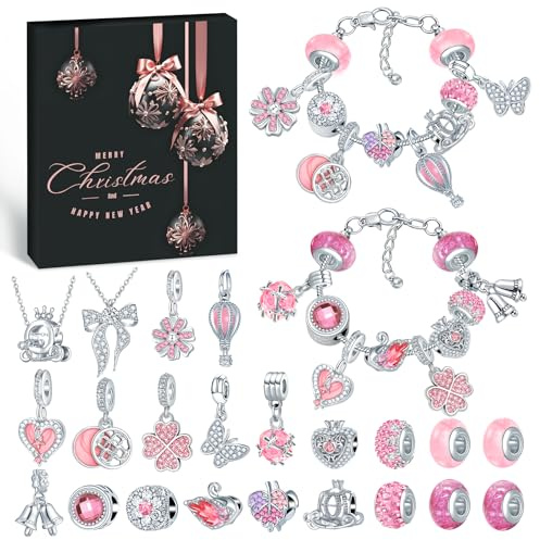 PITMT Adventskalender 2026 Mädchen Schmuck, Weihnachtskalender Geschenk für Kinder Teenager Frauen, 24 Füllung Adventskalender Schmuck Basteln Mädchen Armbänder Halsketten Weihnachtsgeschenke
