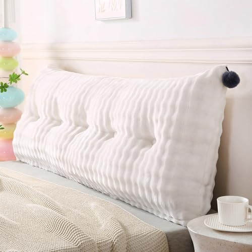 Rückenkissen Lang Rechteckiges Lendenkissen, Bett-Rückenstütze Rechteckige Rückenstützkissen Stützkissen Sitzkissen für Bett Sofa Kopfteil Lesekissen Kopfteilkissen (200cmx40cmx25cm, Plüsch Weiß)
