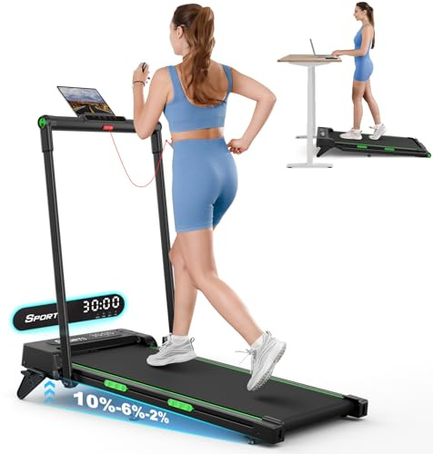 THERUN Folding Treadmill for Home w/ 10% Manual Incline, 2.5HP Under Desk Treadmill w/Remote and LED Display, Foldable Walking Pad w/ 3 Countdown Modes & 12 Programs, Shock Absorption, 1-12KM/H