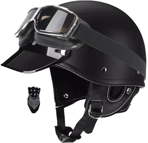 Casque Moto Vintage Casques Jet avec Visière Casques Bols Casque Mobylette avec Lunettes Homologué Dot/ECE Rétro Demi Casque Moto Vélo Scooter Chopper pour Adultes Homme Et Femme 4,XL