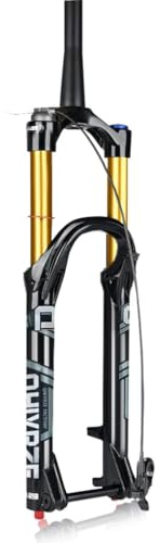 QHIYRZE 26/27,5/29'' Mountainbike-Federgabel 160mm Federweg MTB Luftgabel Steckachse 15×100mm Fahrrad Gabel 1-1/2 Konisch Vorderradgabel Gold Zugstufeneinstellung XC AM(Remote,29'')