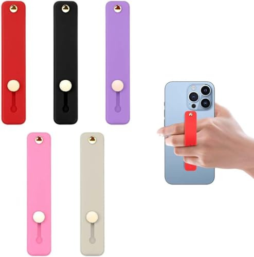Hopzab 5 PCS Silicone Phone Loop Finger Holder Telescopic Phone Grip Finger Strap Universal Mobile Grip for Most Phones and Phones Cases (5 Colours)