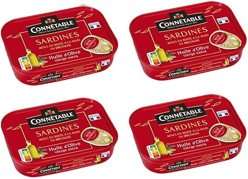 4 x Sardines ancienne - huile d’olive 1/6 - Connetable mise en boite a la main en Bretagne - huile d'olive vierge extra