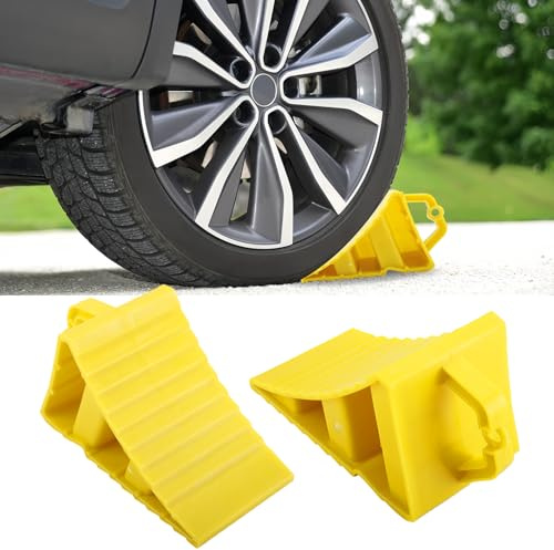 Lot de 2 cales de roue pour remorque - Avec poignée - Cales de frein antidérapantes - Pour voiture, camion, remorque - Accessoires de voiture et camping-car