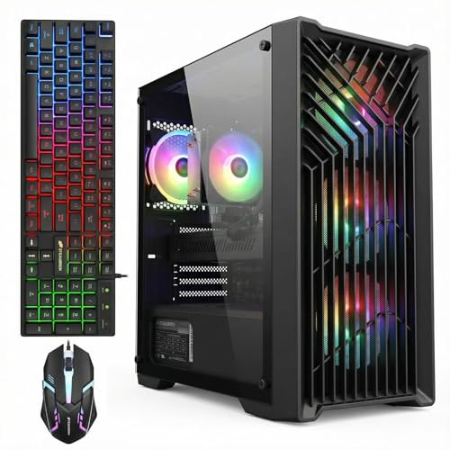 STGAubron Gaming PC Desktop,Core I7,RTX 3050 6G,32G RAM,512G SSD | Gaming Computer Tower for Streaming,Video Editing,Home,School,I7 up to 3.9G,ARGB Fan,WiFi 6,BT 5.0,4K DP,HDMI,Win11 Home