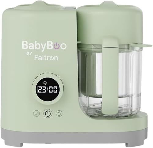 BabyBoo Babynahrungszubereiter 7-in-1, Dampfgarer & Mixer für Babykost, 300W, Sterilisieren, Erwärmen & Auftauen, Edelstahlkorb, Tritan-Behälter, Digitaldisplay, Babykost Maker