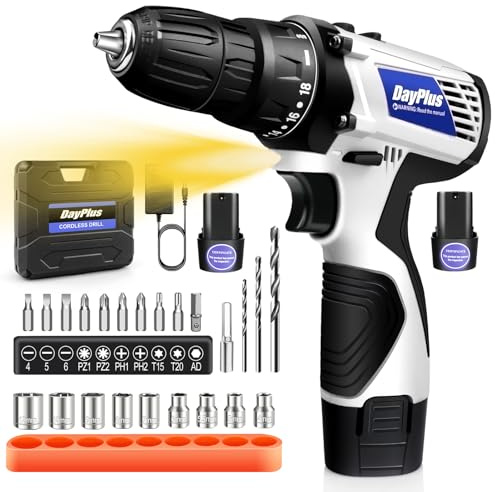 Taladro atornillador inalámbrico ligero, pequeño taladro manual y batería (con dos baterías)