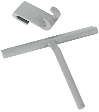 WENKO Badezimmer Wischer Mola, Duschabzieher aus Edelstahl ummantelt mit Silikon, inklusive Halterung aus Silikon, 21 x 24,5 x 4 cm, Grau