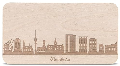 GRAVURZEILE Frühstücksbrettchen Hamburg mit Skyline Gravur - Brotzeitbrett & Geschenk für Hamburg Stadtverliebte & Fans - ideal auch als Souvenir