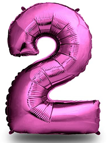 envami® Ballon gonflable en forme de chiffre Taille XXL 101 cm Décoration d'anniversaire Rose Ballon géant en aluminium Vole à l'hélium Décoration d'anniversaire fille (nombre 2)