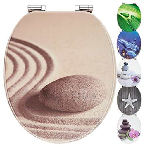 WC Sitz mit Absenkautomatik | Holzkern | stabile Softclose Scharniere | einfache Montage | glatte Oberfläche | tolle Motive zur Auswahl | Holz WC-Deckel universell passend (Sand)