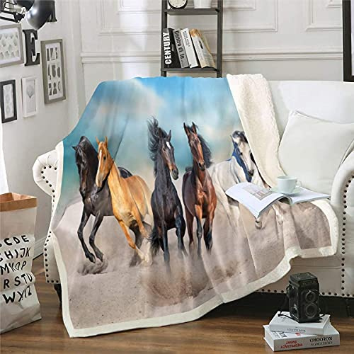 Homemissing 3D Pferde Decke 150x200cm Laufende Pferde Kuscheldecke für Kinder Jungen Erwachsene Bedruckt Flanell Fleecedecke Tiermotiv Wohndecke für Schlafsofa Couch Sofa