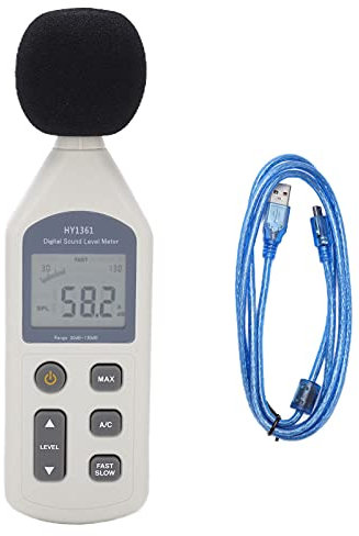 HY-1361 Digitaler Schallpegelmesser, Handheld LCD Bildschirm USB Schallpegelmessgerät Geräuschrekorder, Dualer Analoger Signalausgang Sound Level Meter 30-130 DBA 35-130 DBC Dezibel Messgerät