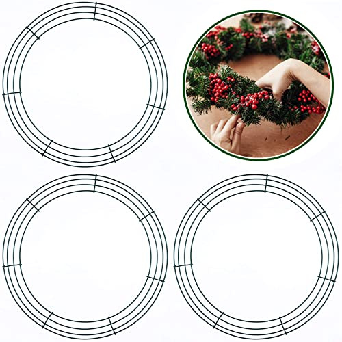 3-pack jultråd krans ringar 40 cm metallkransram, stor grön rund tråd krans ram för julkrans tillverkning ringar bas, trädgård, heminredning tillbehör gör-det-själv hantverk bröllop girlang ring