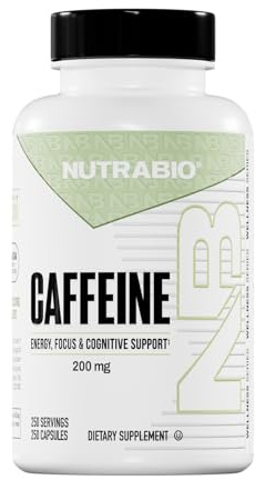NutraBio 100% Pure Caffeine Capsules (250 Capsules)