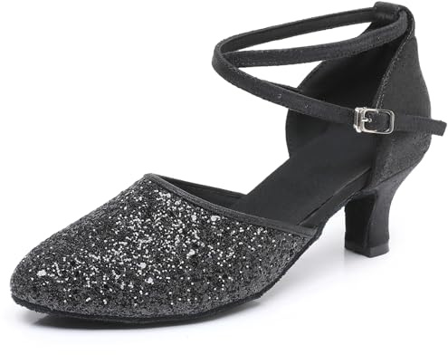 Rosefinch Latein Tanzschuhe für Damen Salsa Bachata Ballsaal Professionelle Performance Tanzschuhe Schwarz 5cm Absatz 41EU