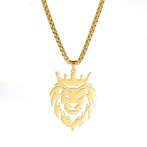 Collar con colgante de cabeza de león collar de cabeza de león de acero inoxidable para hombre, collar llamativo de león, hueco de animal, gargantilla, regalos de joyería para hombres y mujeres