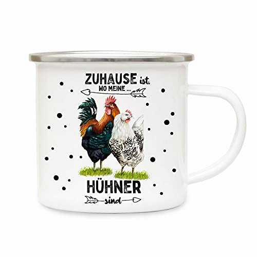 ilka parey wandtattoo-welt Emaille Becher Camping Tasse Hahn Hühner Hühnchen Chicken Spruch Zuhause ist wo meine Hühner sind Kaffeetasse Geschenk Spruchbecher eb680