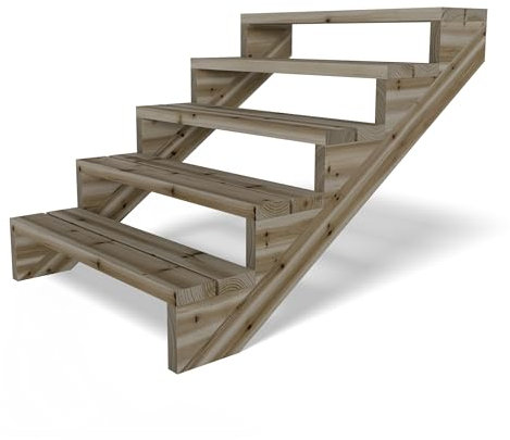 Gartenwelt Riegelsberger Escalera de terraza de 95 cm de ancho con 5 peldaños, altura de 89 cm, madera maciza de pino tratada a presión, juego completo de mejillas, tablas y tornillos