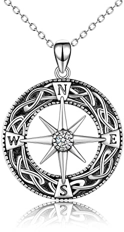 YAFEINI 925 sterling silver kompass halsband keltisk knut examen vänskap talisman resehalsband inspirerande examen gåva smycken gåvor till dam